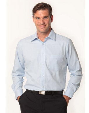 Mens Mini Herringbone Long Sleeve Shirt (WS-M7112)