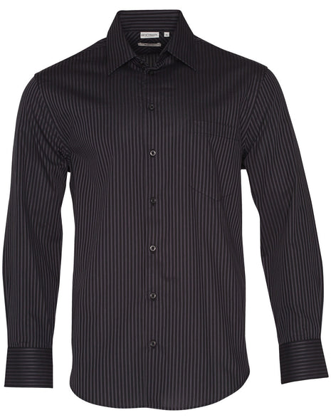 Mens Dobby Stripe Long Sleeve Shirt (WS-M7132)