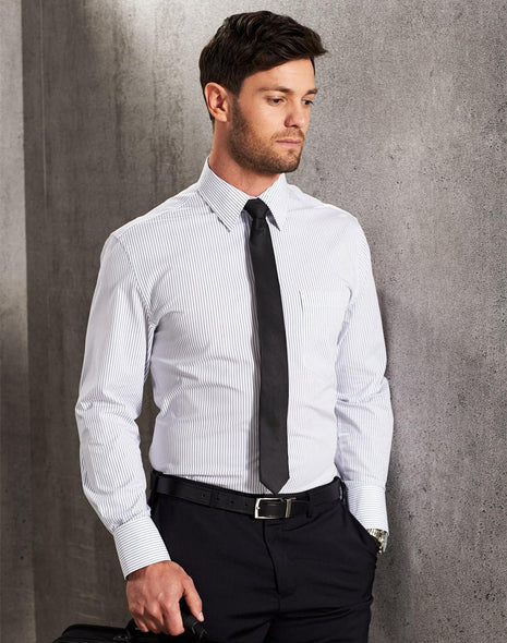 Mens Ticking Stripe Long Sleeve Shirt (WS-M7200L)