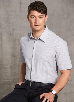 Mens Ticking Stripe Short Sleeve Shirt (WS-M7200S)