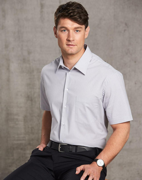 Mens Ticking Stripe Short Sleeve Shirt (WS-M7200S)