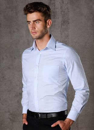 Mens Fine Stripe Long Sleeve Shirt (WS-M7212)