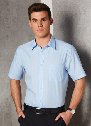 Mens Pin Stripe Short Sleeve Shirt (WS-M7221)
