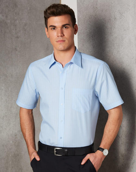 Mens Pin Stripe Short Sleeve Shirt (WS-M7221)