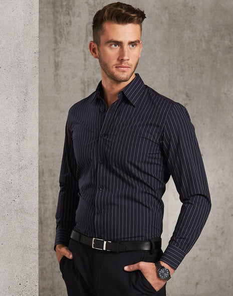 Mens Pin Stripe Long Sleeve Shirt (WS-M7222)