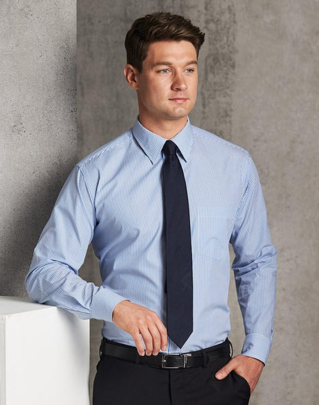 Mens Balance Stripe Long Sleeve Shirt (WS-M7232)