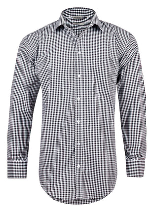 Mens Gingham Check Roll-Up Long Sleeve Shirt (WS-M7300L)