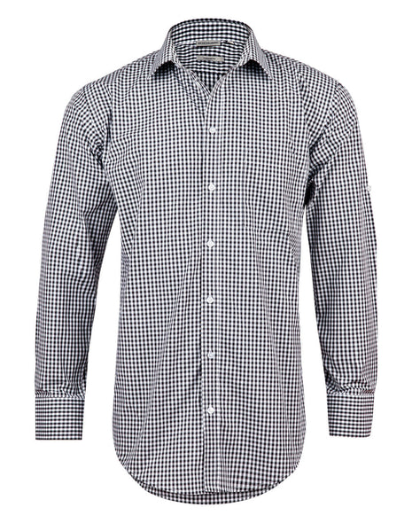 Mens Gingham Check Roll-Up Long Sleeve Shirt (WS-M7300L)