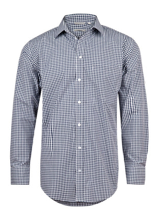 Mens Gingham Check Roll-Up Long Sleeve Shirt (WS-M7300L)