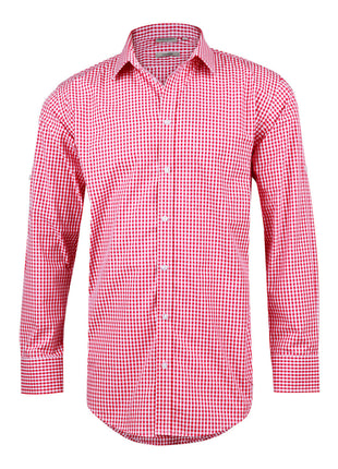 Mens Gingham Check Roll-Up Long Sleeve Shirt (WS-M7300L)