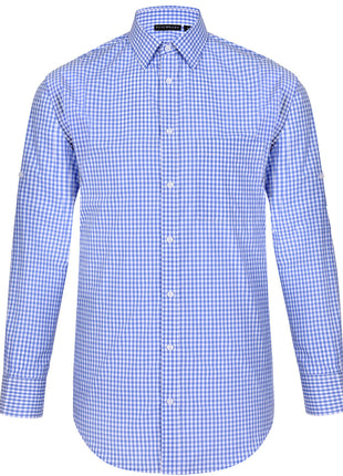 Mens Gingham Check Roll-Up Long Sleeve Shirt (WS-M7300L)