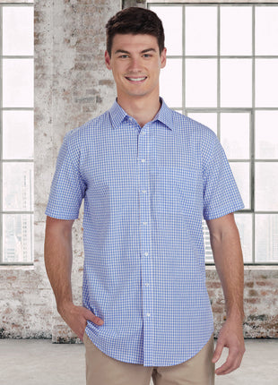 Mens Gingham Check Short Sleeve Shirt (WS-M7300S)
