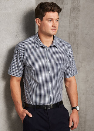 Mens Gingham Check Short Sleeve Shirt (WS-M7300S)