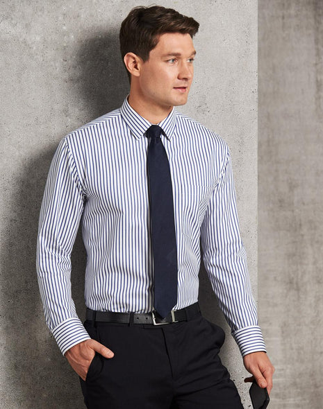 Mens Sateen Stripe Long Sleeve Shirt (WS-M7310L)