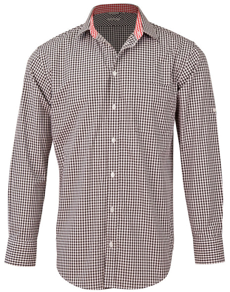 Mens Gingham Check Roll-Up Long Sleeve Shirt (WS-M7330L)