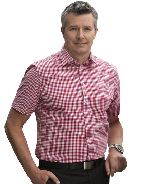Mens Gingham Check Short Sleeve Shirt (WS-M7330S)