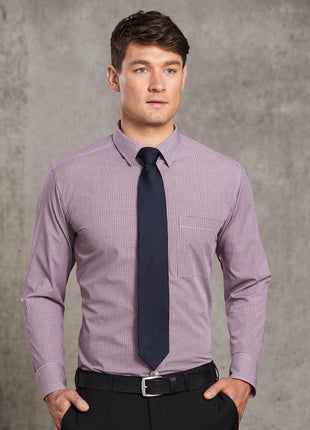 Mens Two Tone Mini Check Long Sleeve Shirt (WS-M7340L)