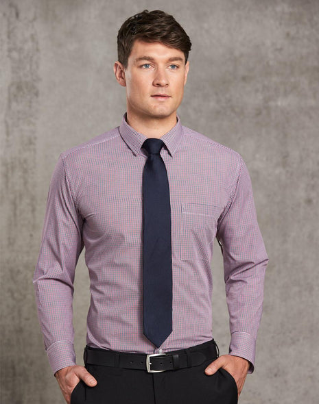 Mens Two Tone Mini Check Long Sleeve Shirt (WS-M7340L)