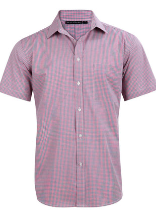 Mens Two Tone Mini Check Short Sleeve Shirt (WS-M7340S)