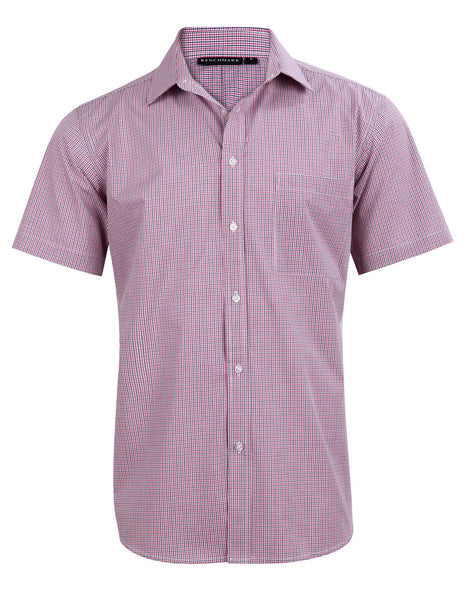 Mens Two Tone Mini Check Short Sleeve Shirt (WS-M7340S)