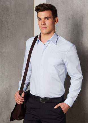Mens Mini Check Long Sleeve Shirt (WS-M7360L)