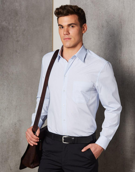 Mens Mini Check Long Sleeve Shirt (WS-M7360L)