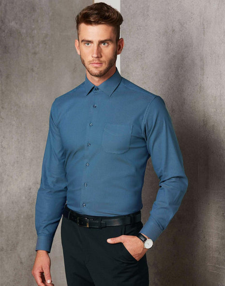 Mens Pin Dot Stretch Long Sleeve Shirt (WS-M7400L)