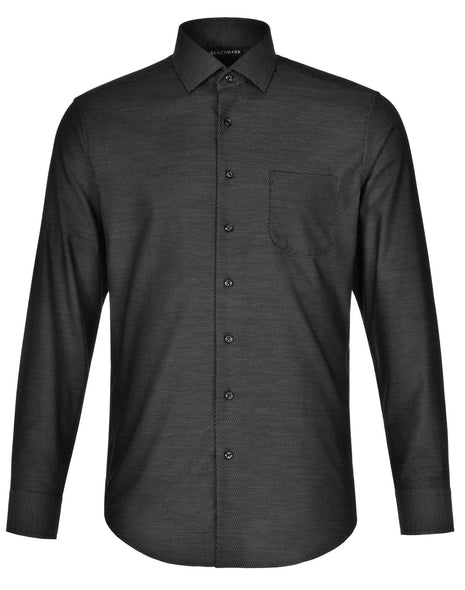 Mens Pin Dot Stretch Long Sleeve Shirt (WS-M7400L)