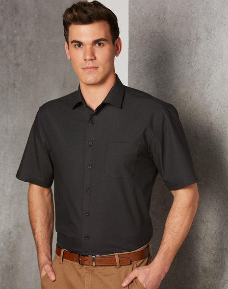 Mens Pin Dot Stretch Short Sleeve Shirt (WS-M7400S)