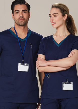 Mens Contrast Colour Short Sleeve Scrub Top (WS-M7650)