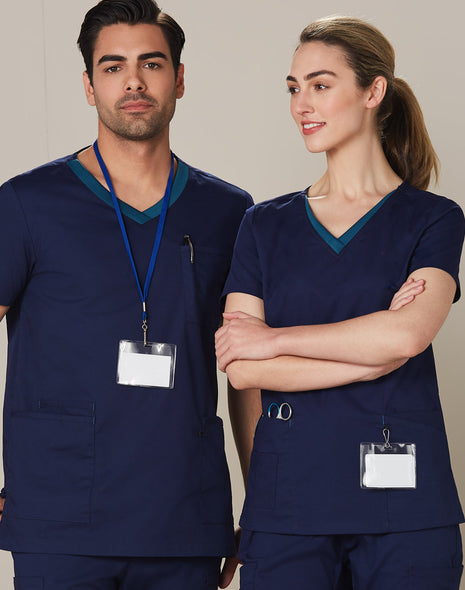 Mens Contrast Colour Short Sleeve Scrub Top (WS-M7650)