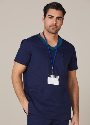 Mens Contrast Colour Short Sleeve Scrub Top (WS-M7650)