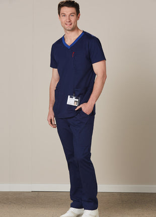 Mens Contrast Colour Short Sleeve Scrub Top (WS-M7650)