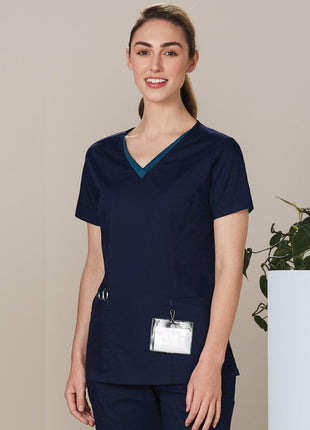 Womens Contrast Colour Short Sleeve Scrub Top (WS-M7660)