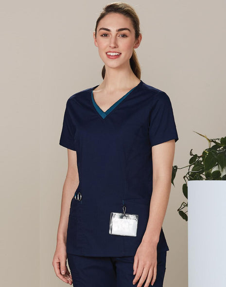 Womens Contrast Colour Short Sleeve Scrub Top (WS-M7660)