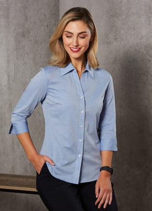 Womens Fine Chambray 3/4 Sleeve Shirt (WS-M8013)