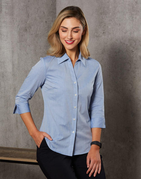Womens Fine Chambray 3/4 Sleeve Shirt (WS-M8013)