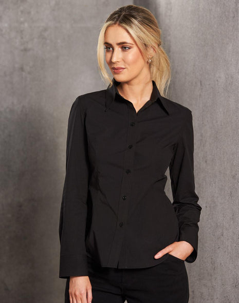 Womens Cotton / Poly Stretch Long Sleeve Shirt (WS-M8020L)