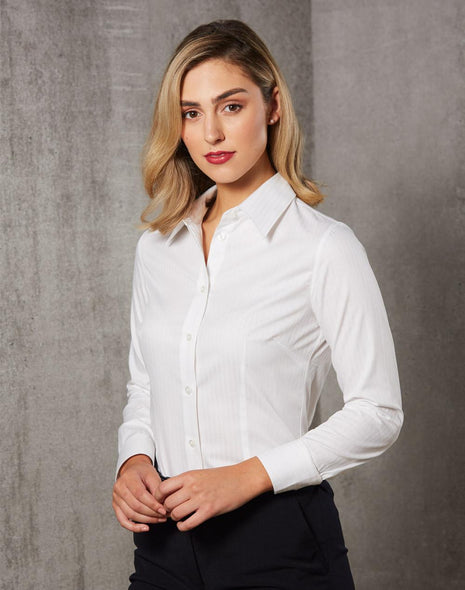Womens Self Stripe Long Sleeve Shirt (WS-M8100L)