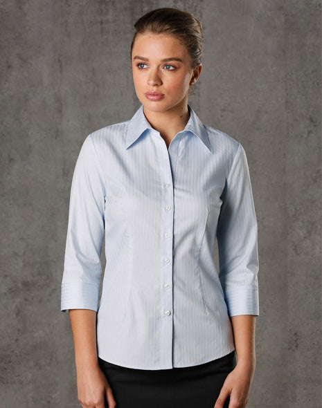 Womens Self Stripe 3/4 Sleeve Shirt (WS-M8100Q)