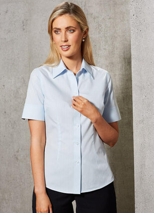 Womens Self Stripe Short Sleeve Shirt (WS-M8100S)