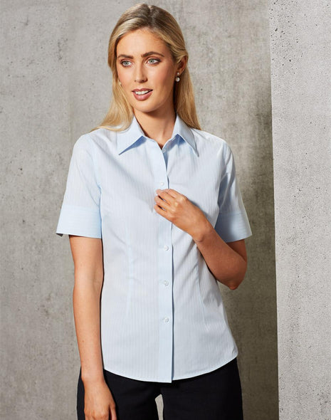 Womens Self Stripe Short Sleeve Shirt (WS-M8100S)