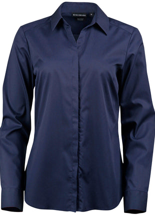 Womens Dobby Striped Taped Long Sleeve Shirt (WS-M8110L)