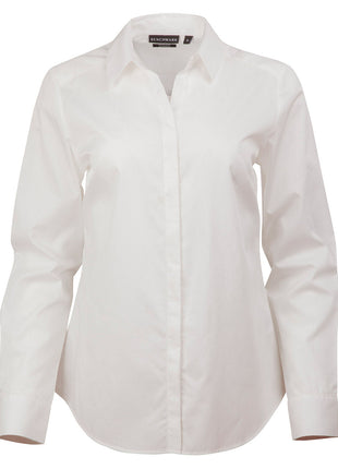 Womens Dobby Striped Taped Long Sleeve Shirt (WS-M8110L)