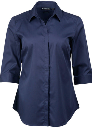 Womens Dobby Striped Taped 3/4 Sleeve Shirt (WS-M8110Q)