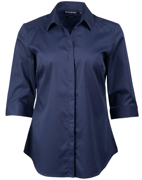 Womens Dobby Striped Taped 3/4 Sleeve Shirt (WS-M8110Q)