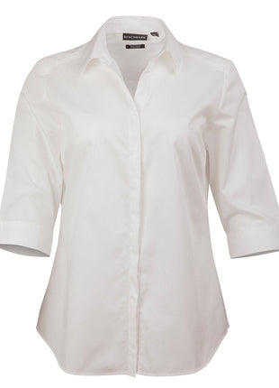 Womens Dobby Striped Taped 3/4 Sleeve Shirt (WS-M8110Q)