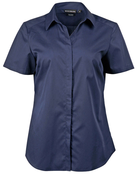 Womens Dobby Striped Taped Short Sleeve Shirt (WS-M8110S)
