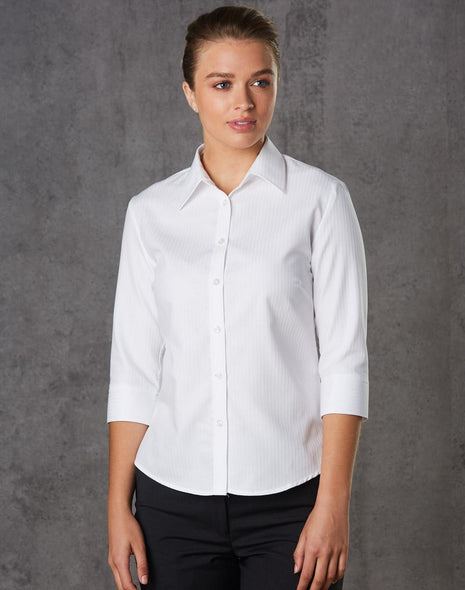 Womens Mini Herringbone 3/4 Sleeve Shirt (WS-M8113)