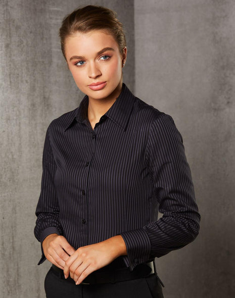 Womens Dobby Stripe Long Sleeve Shirt (WS-M8132)